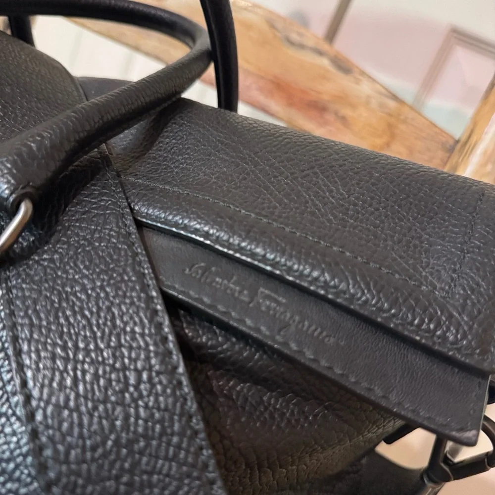 Salvatore Ferragamo Black Leather Duffel Bag